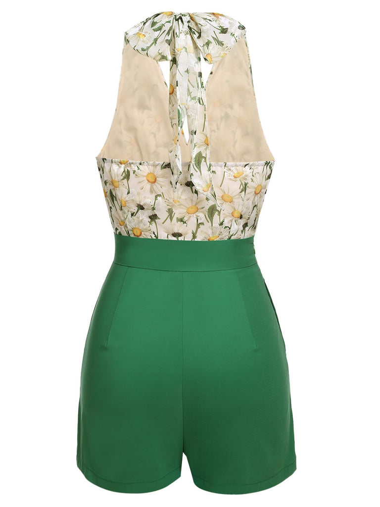 1950s Floral Halter Button Lace-up Romper — vintage elegance for the modern woman
