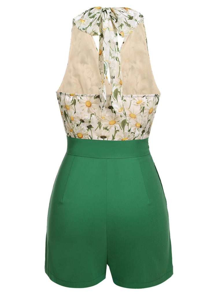 1950s Floral Halter Button Lace-up Romper: timeless style reimagined
