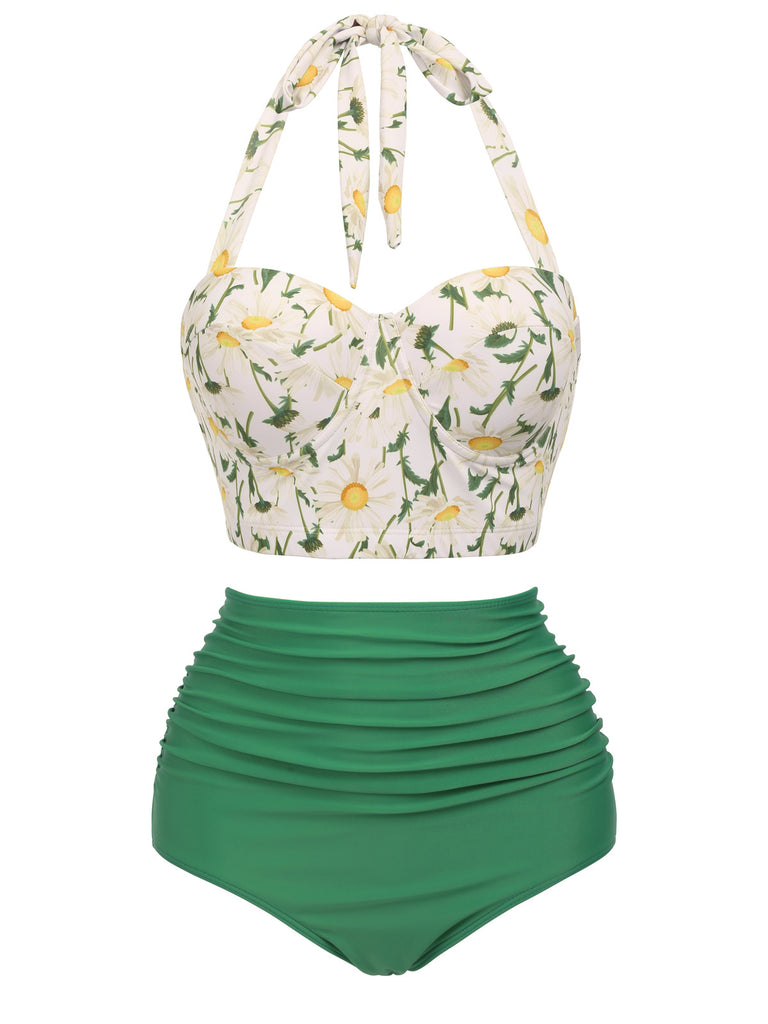 1950s Floral Halter Lace-up Bikini Set - vintage fashion, retro style