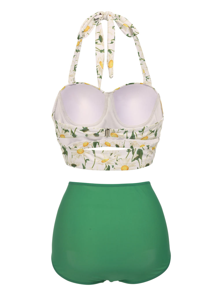 1950s Floral Halter Lace-up Bikini Set - vintage fashion, retro style