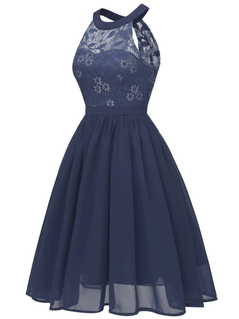1950s Floral Lace Swing Dress, classic vintage style elegant retro fashion - Image 6
