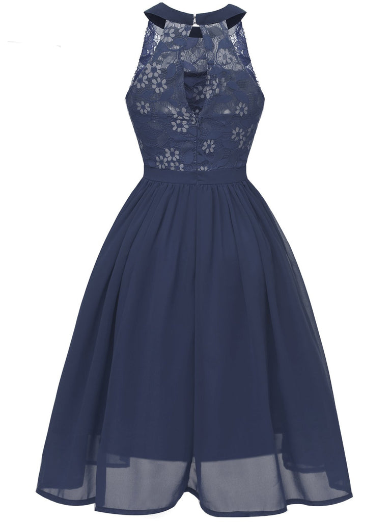 1950s Floral Lace Swing Dress, classic vintage style elegant retro fashion - Image 7