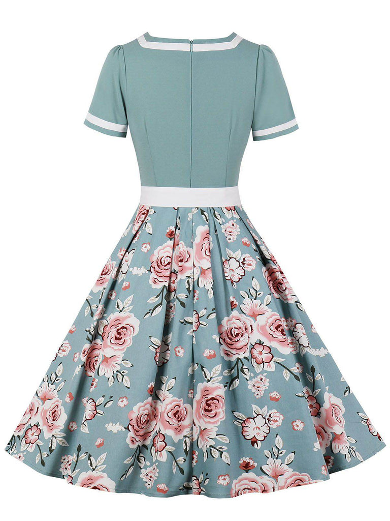 1950s Floral Patchwork Swing Dress, classic 1950s style elegant retro fashion - Image 14