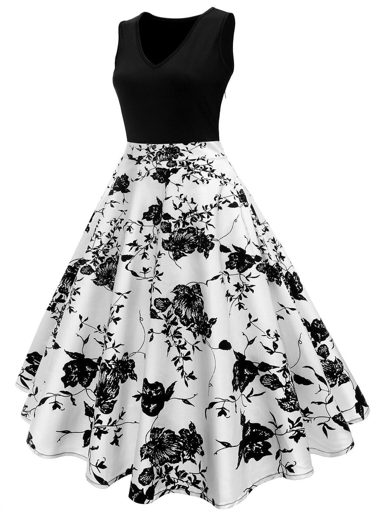 She wears 1950s Floral Swing Dress with vintage grace