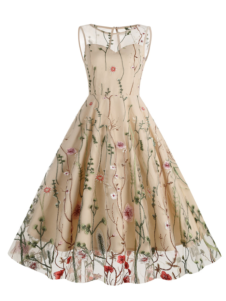 1950s Flower Gauze Sleeveless Swing Dress — vintage elegance for the modern woman