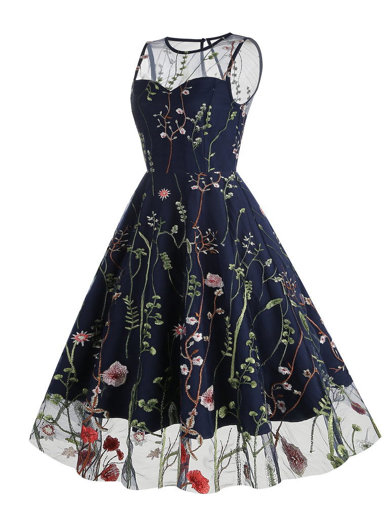 1950s Flower Gauze Sleeveless Swing Dress — vintage elegance for the modern woman