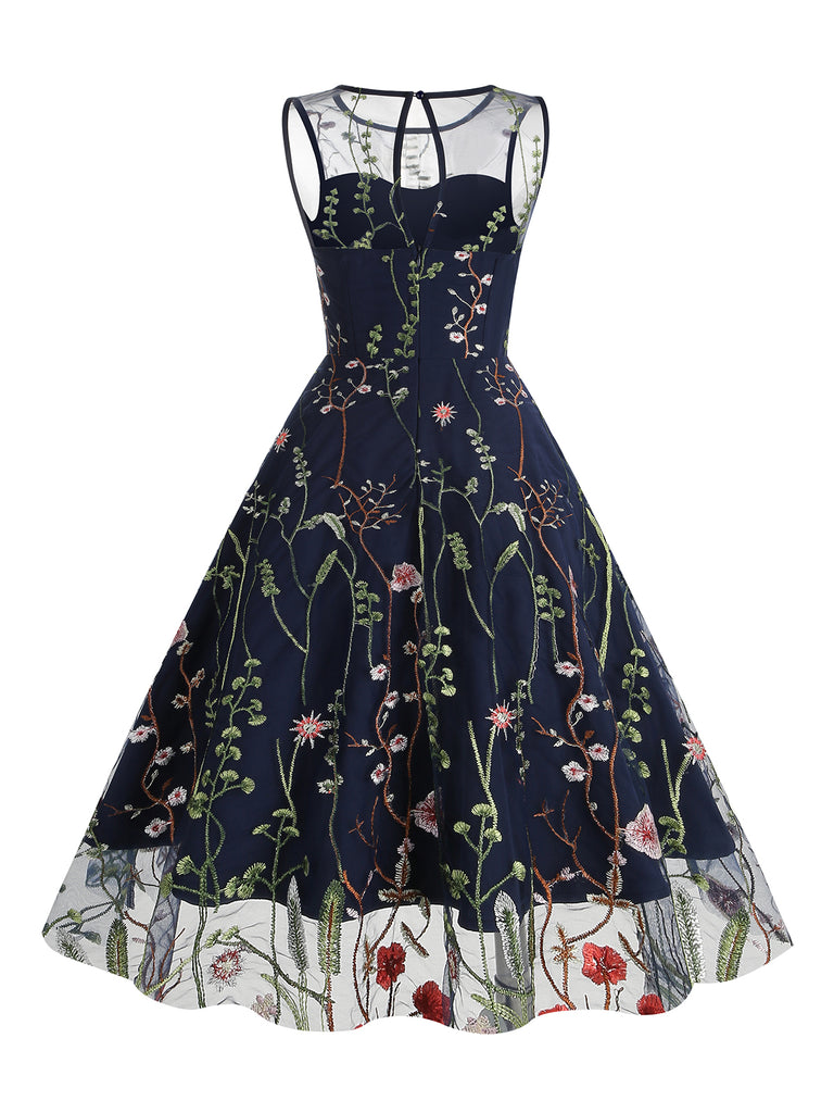 1950s Flower Gauze Sleeveless Swing Dress: timeless style reimagined