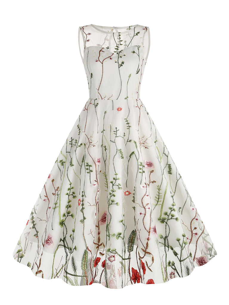 1950s Flower Gauze Sleeveless Swing Dress: timeless style reimagined