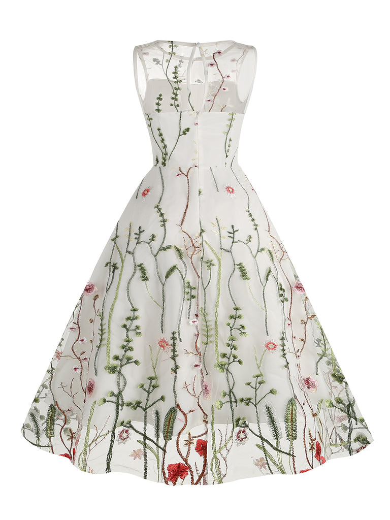 1950s Flower Gauze Sleeveless Swing Dress — vintage elegance for the modern woman