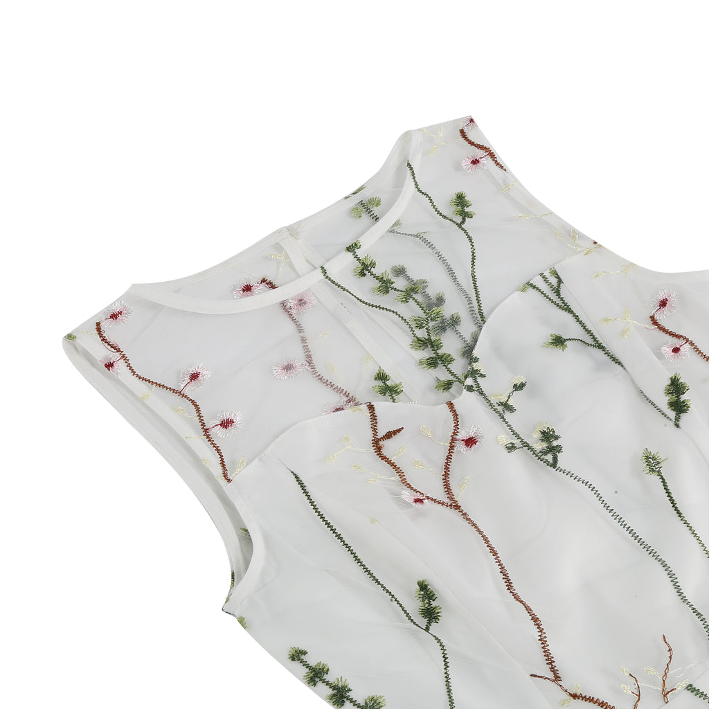 1950s Flower Gauze Sleeveless Swing Dress: timeless style reimagined
