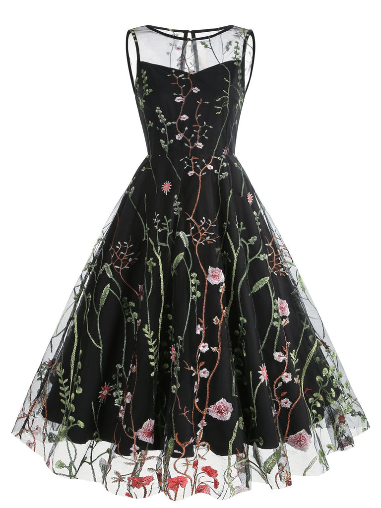 1950s Flower Gauze Sleeveless Swing Dress: timeless style reimagined