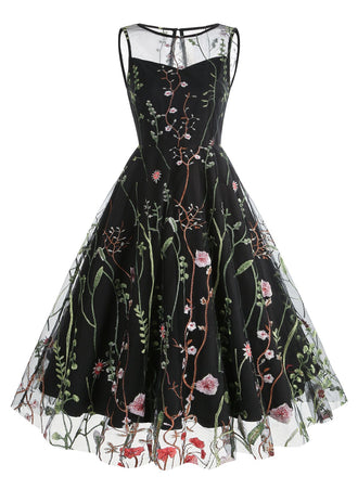 1950s Flower Gauze Sleeveless Swing Dress: timeless style reimagined