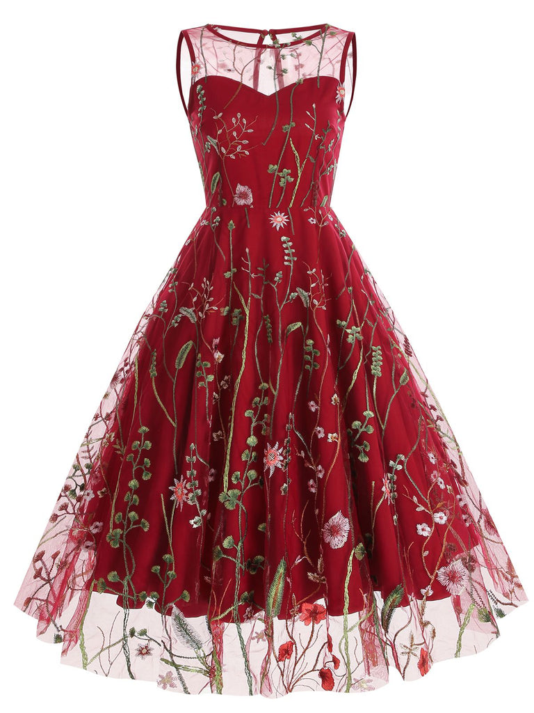 1950s Flower Gauze Sleeveless Swing Dress — vintage elegance for the modern woman