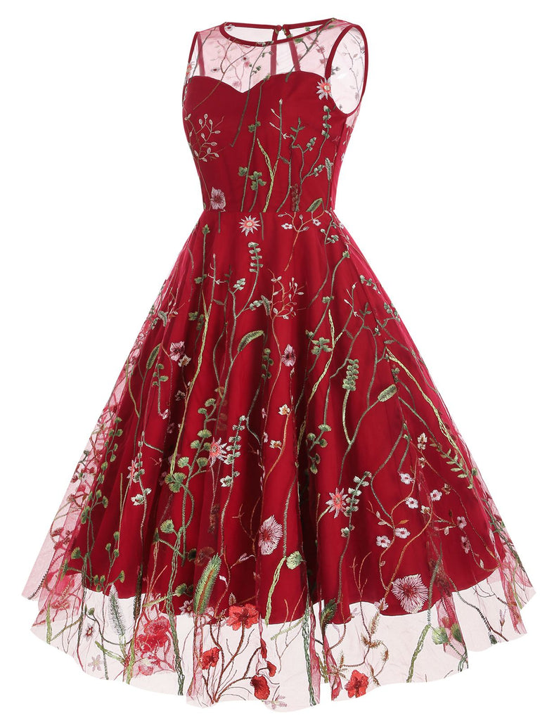 1950s Flower Gauze Sleeveless Swing Dress: timeless style reimagined