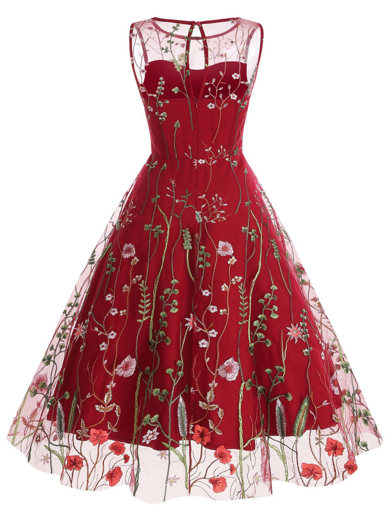 1950s Flower Gauze Sleeveless Swing Dress — vintage elegance for the modern woman
