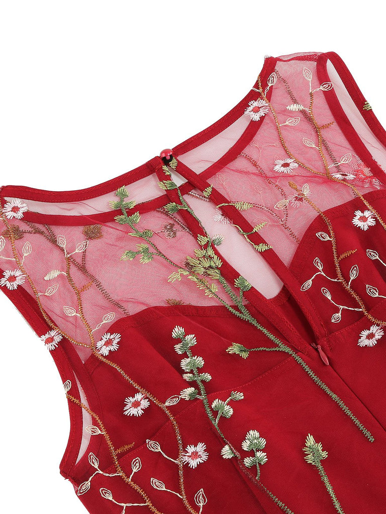 1950s Flower Gauze Sleeveless Swing Dress: timeless style reimagined