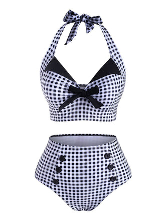 1950s Gingham Halter Bowknot Bikini Set - vintage fashion, retro style