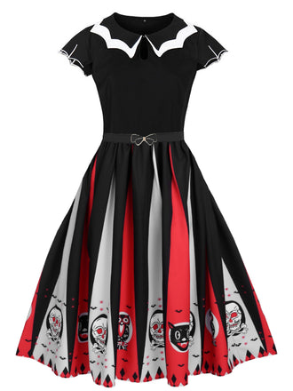 1950s Halloween Skull Owl Patchwork Dress: timeless style reimagined