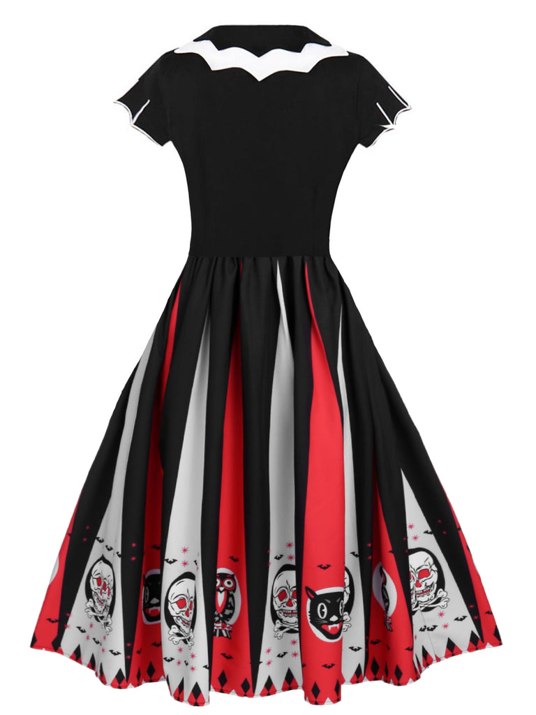1950s Halloween Skull Owl Patchwork Dress: timeless style reimagined
