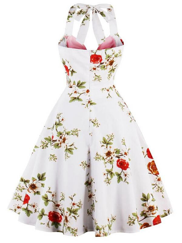 1950s Halter Floral Swing Dress: beautiful vintage dress, retro fashion, elegant style with timeless appeal