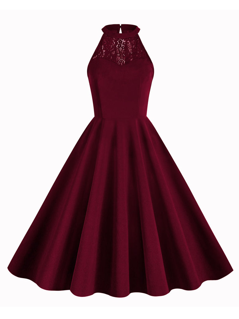 1950s Halter Lace-Up Swing Pleated Dress — vintage elegance for the modern woman
