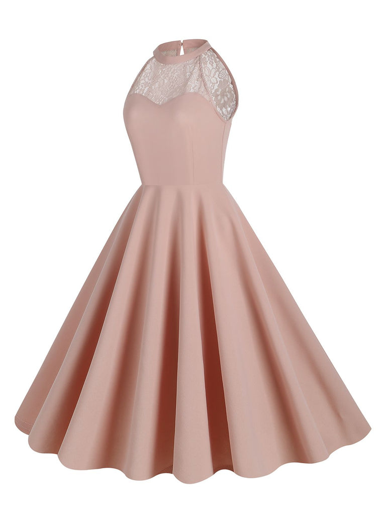 1950s Halter Lace-Up Swing Pleated Dress — vintage elegance for the modern woman