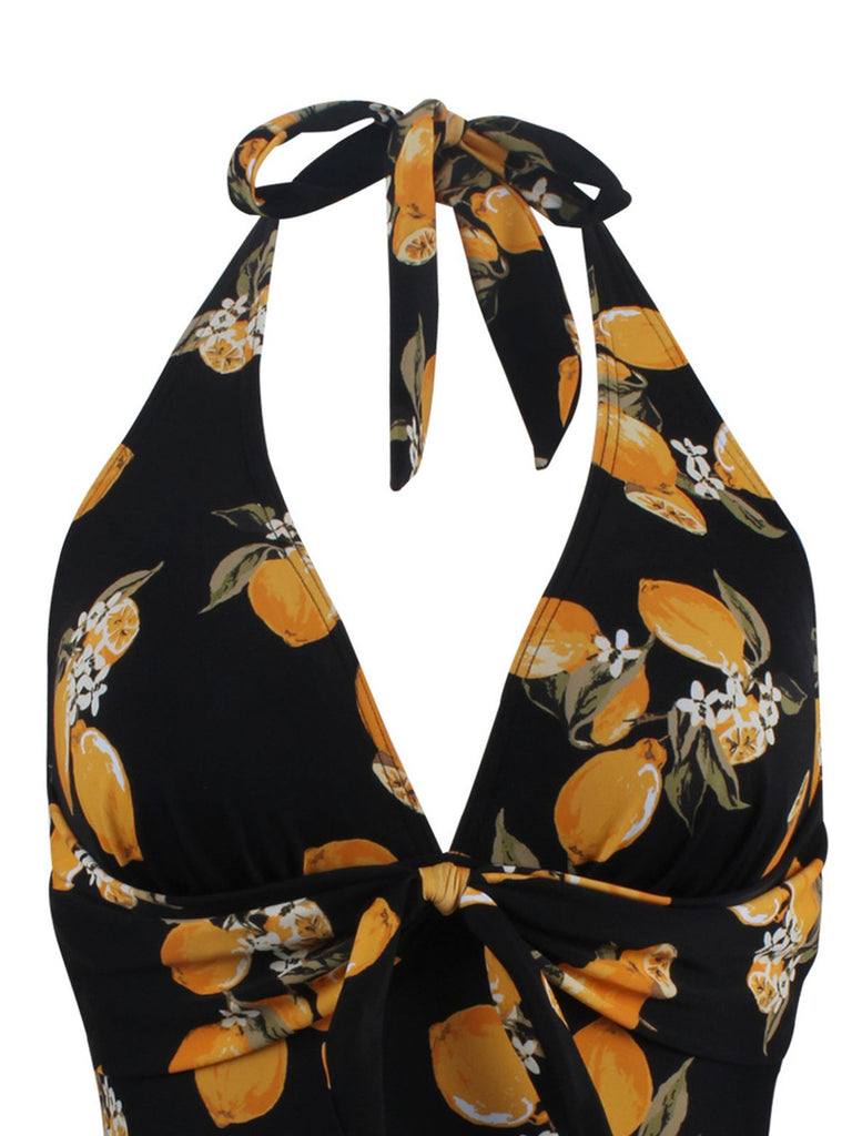 1950s Halter Lemon One-Piece Swimsuit, classic 1950s style summer beach collection - Image 2