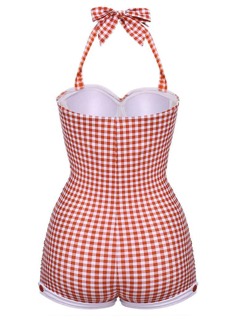 1950s Halter Striped Polka Dot Bowknot One-piece Swimsuit: beautiful vintage swimwear, retro swimsuit, pin-up style with timeless appeal