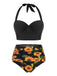 1950s Halter Sunflower Pleated Bikini Set: timeless style reimagined