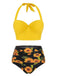 1950s Halter Sunflower Pleated Bikini Set: timeless style reimagined