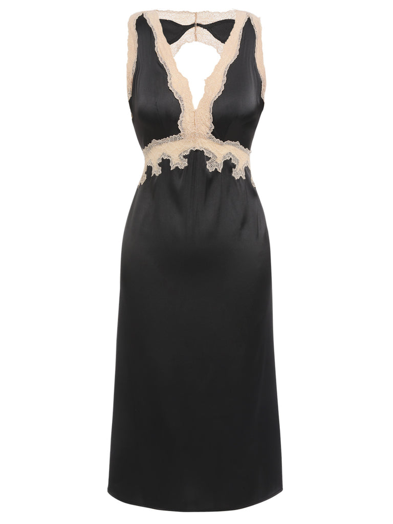 1950s Lace Backless V-Neck Satin Sleepwear: timeless style reimagined