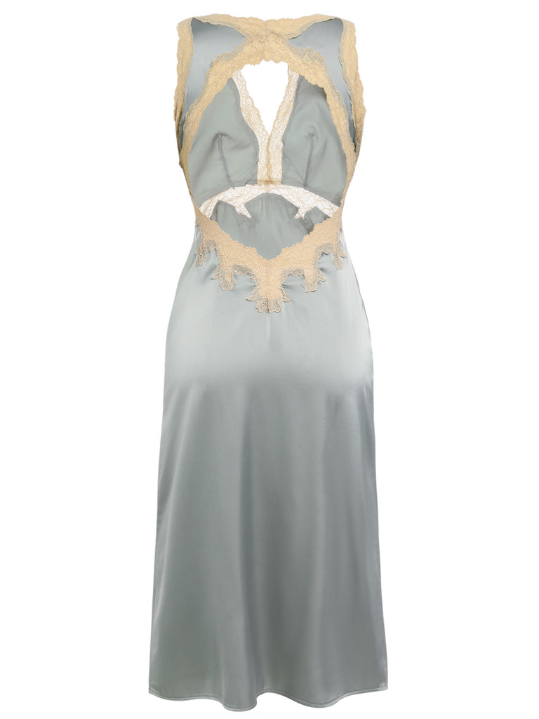 1950s Lace Backless V-Neck Satin Sleepwear — vintage elegance for the modern woman