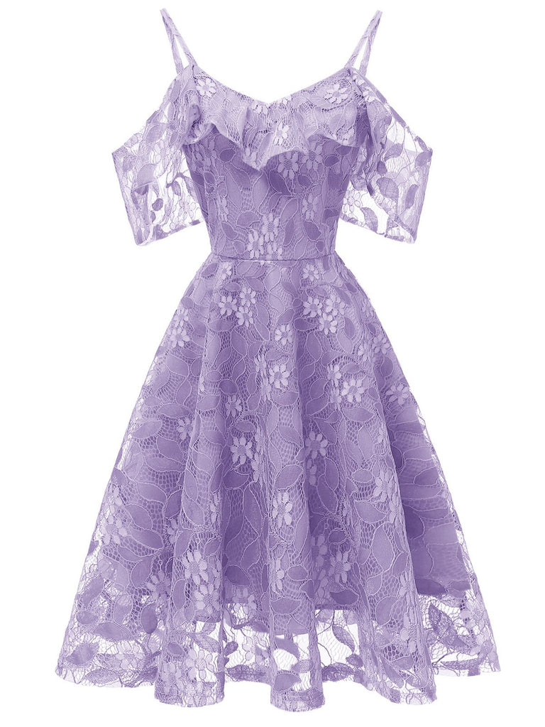 1950s Lace Cold Shoulder Ruffle Dress, classic 1950s style elegant retro fashion - Image 18