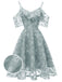 1950s Lace Cold Shoulder Ruffle Dress, classic 1950s style elegant retro fashion - Image 1