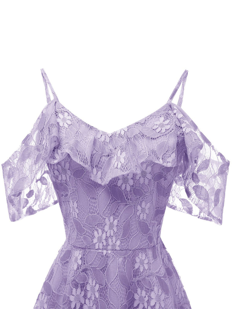 1950s Lace Cold Shoulder Ruffle Dress, classic vintage style elegant retro fashion - Image 49