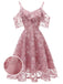1950s Lace Cold Shoulder Ruffle Dress, classic vintage style elegant retro fashion - Image 51