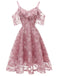 1950s Lace Cold Shoulder Ruffle Dress, classic vintage style elegant retro fashion - Image 55