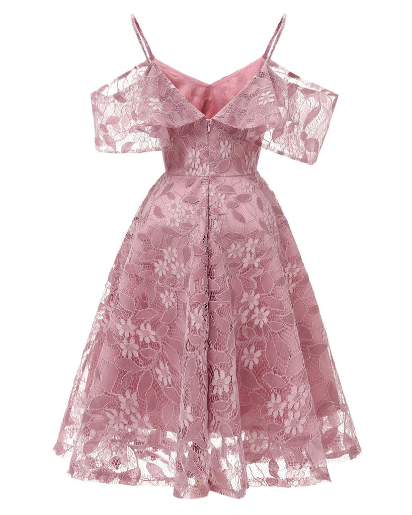 1950s Lace Cold Shoulder Ruffle Dress, classic vintage style elegant retro fashion - Image 57