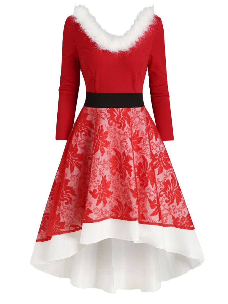 1950s Lace Patchwork Furry Dress, classic 1950s style elegant retro fashion - Image 2