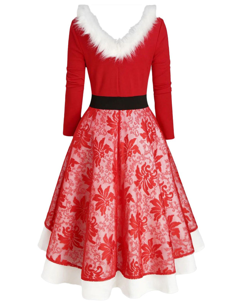 1950s Lace Patchwork Furry Dress, classic 1950s style elegant retro fashion - Image 3