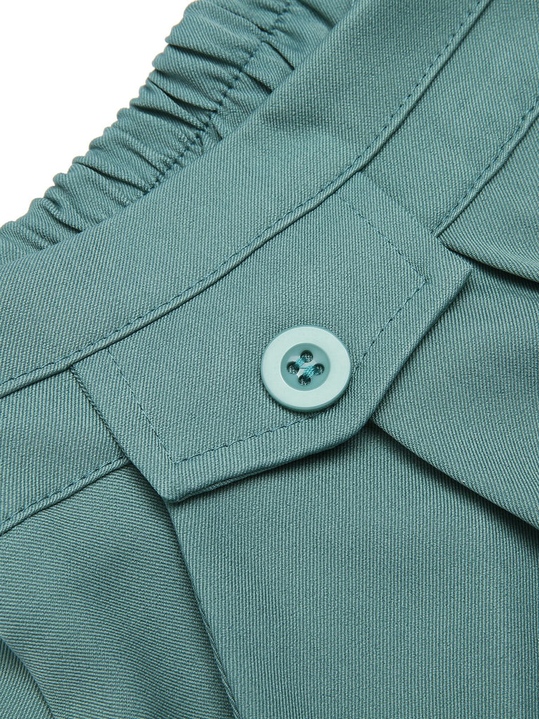 Mint Green 1950s Solid Pleating Decorative Pocket Shorts - vintage fashion, retro style