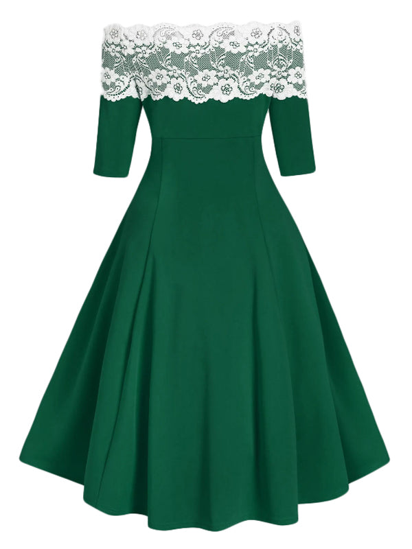 1950s Off Shoulder Button Embellished Dress — vintage elegance for the modern woman