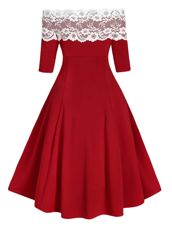 1950s Off Shoulder Button Embellished Dress, classic 1950s style elegant retro fashion - Image 6