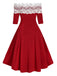 1950s Off Shoulder Button Embellished Dress, classic 1950s style elegant retro fashion - Image 6