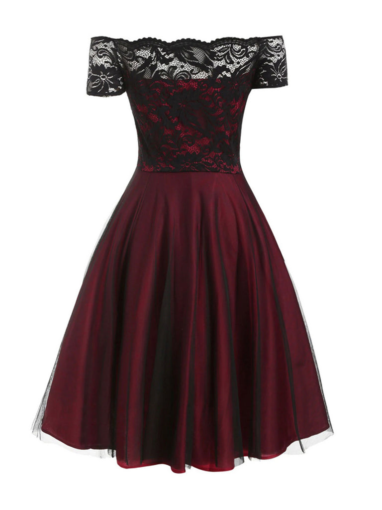 1950s Off Shoulder Lace Swing Dress — vintage elegance for the modern woman