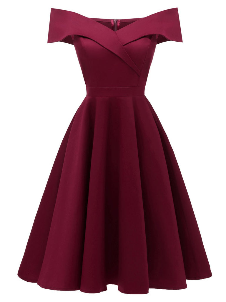 1950s Off Shoulder Swing Dress - vintage dress, retro fashion, elegant style for vintage lovers