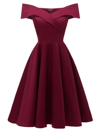 1950s Off Shoulder Swing Dress - vintage dress, retro fashion, elegant style for vintage lovers