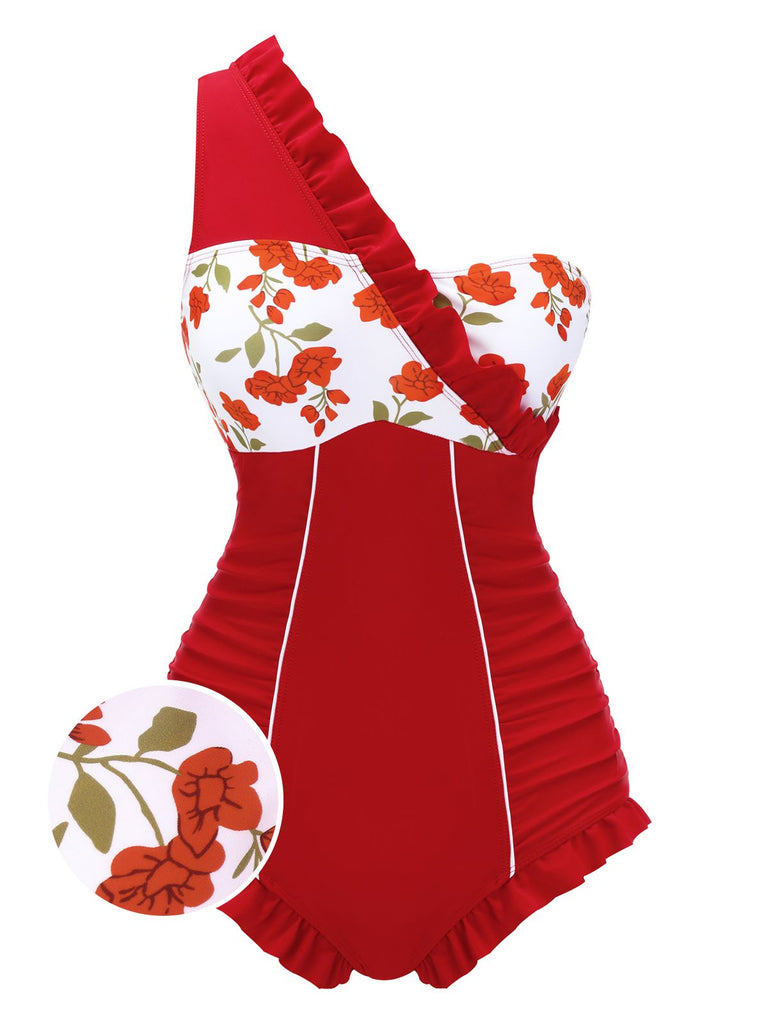 1950s One-shoulder Ruffle One-piece Swimsuit: timeless style reimagined