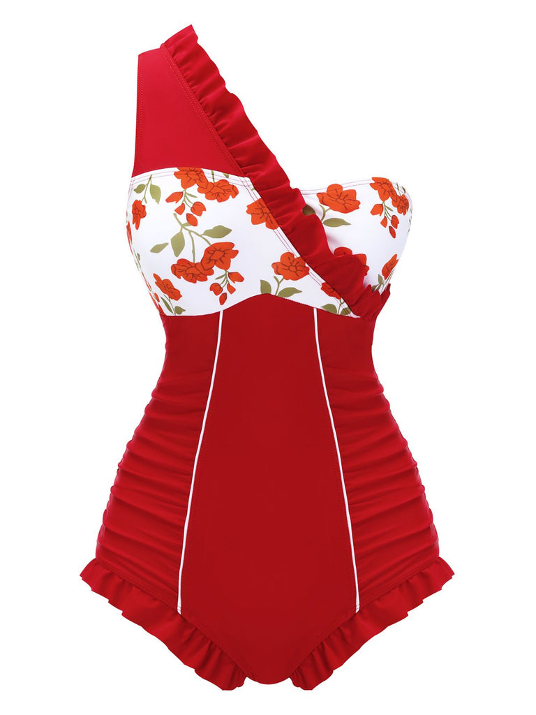 1950s One-shoulder Ruffle One-piece Swimsuit — vintage elegance for the modern woman