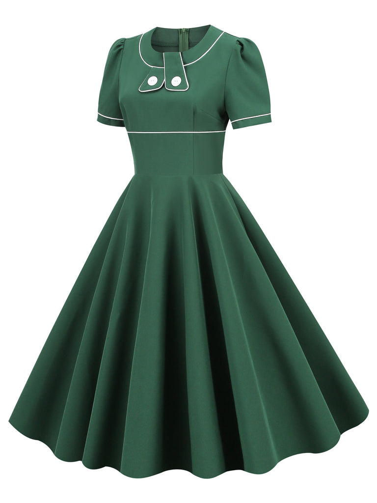 1950s Patchwork Button Swing Vintage Dress — vintage elegance for the modern woman